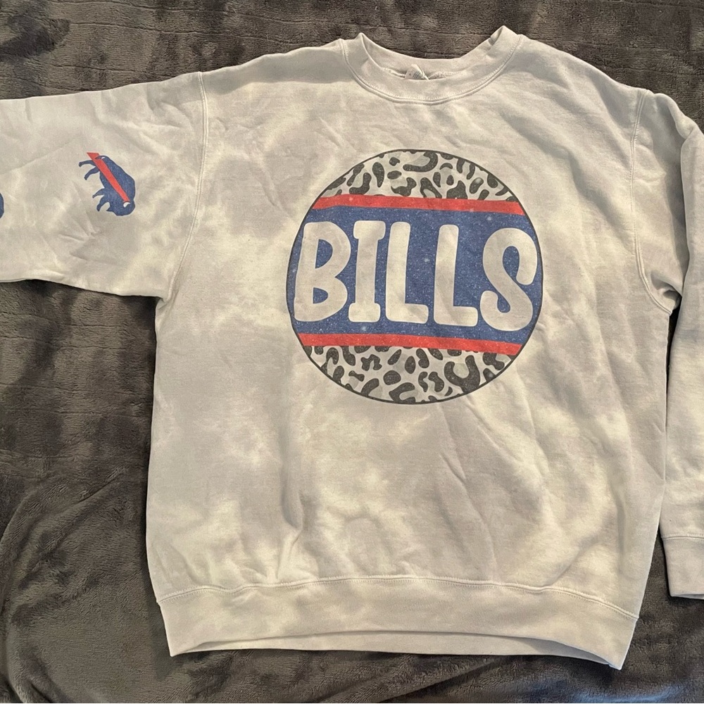 Buffalo Bills Mafia Sweatshirt Grey and White Tye-Dyed Size Large